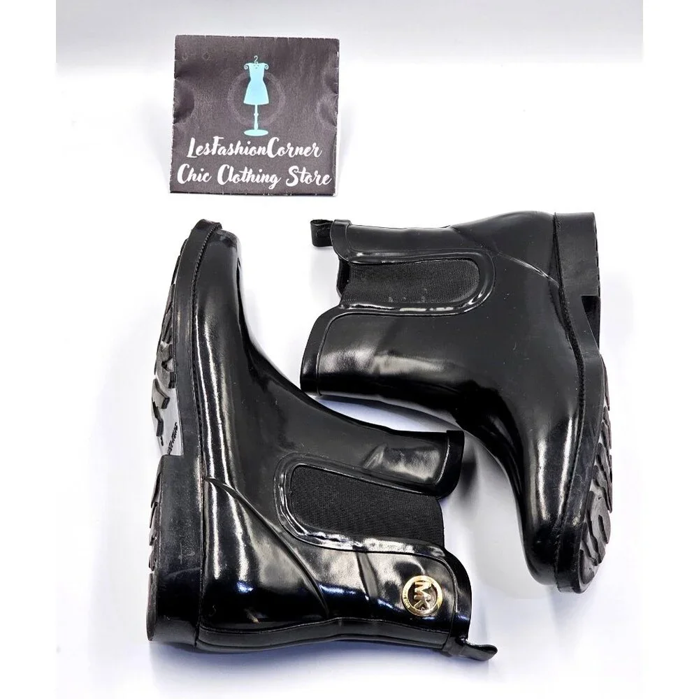 Michael Kors Women's Black Rubber Waterproof Chelsea Rain Boots Size 8 2378 - Picture 11 of 16